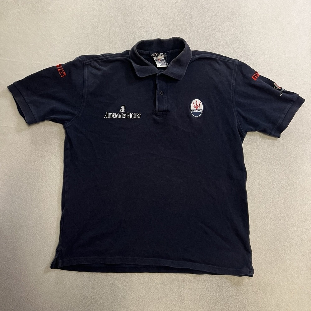 Vintage Maserati Polo Shirt Mens Medium Blue Racing Sportswear 90s Jerzees 569